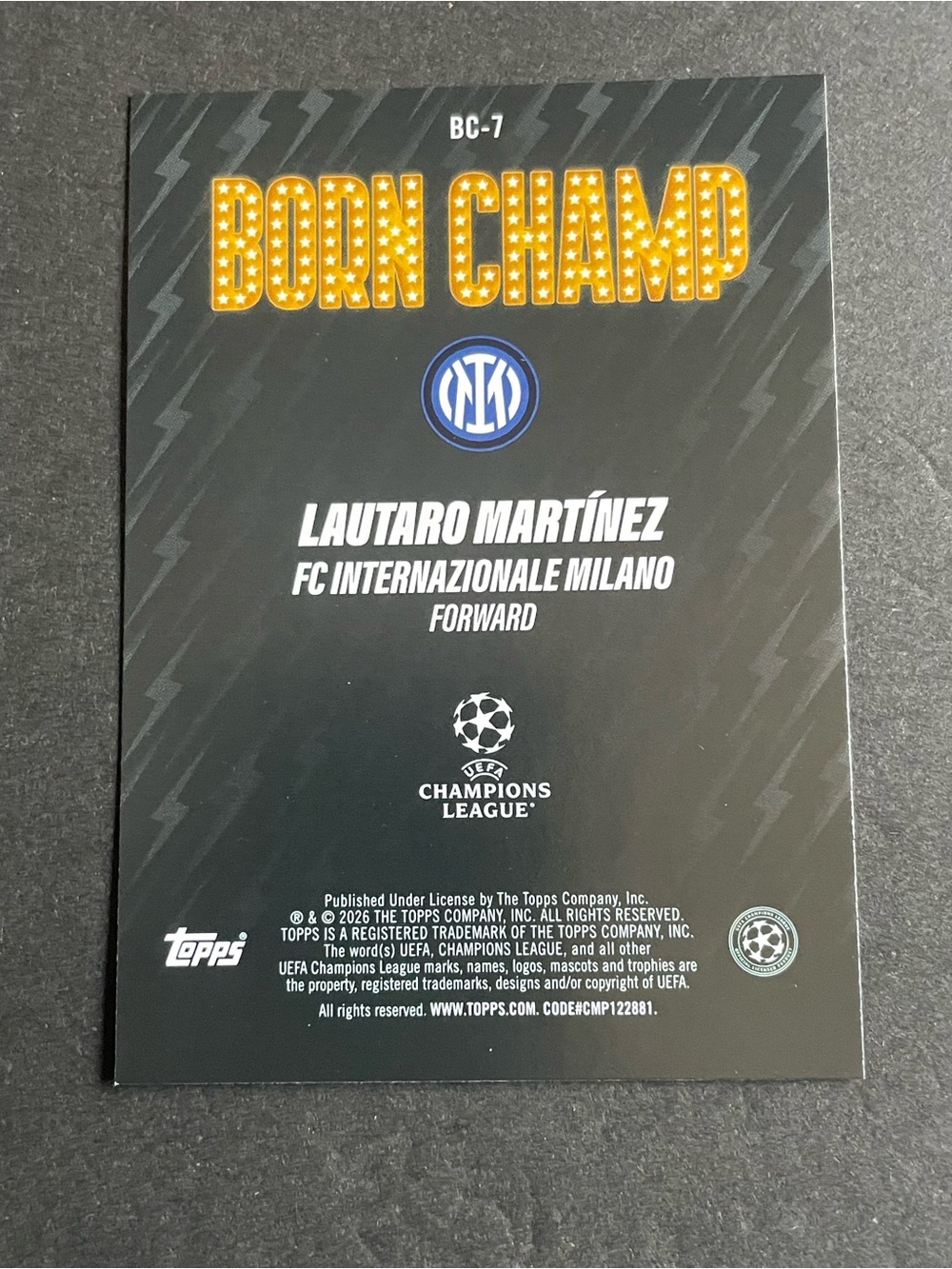 Lautaro Martínez 25/26 Topps UEFA Club Competitions Milan Born Champ #BC-7 Card - Picture 2 of 7